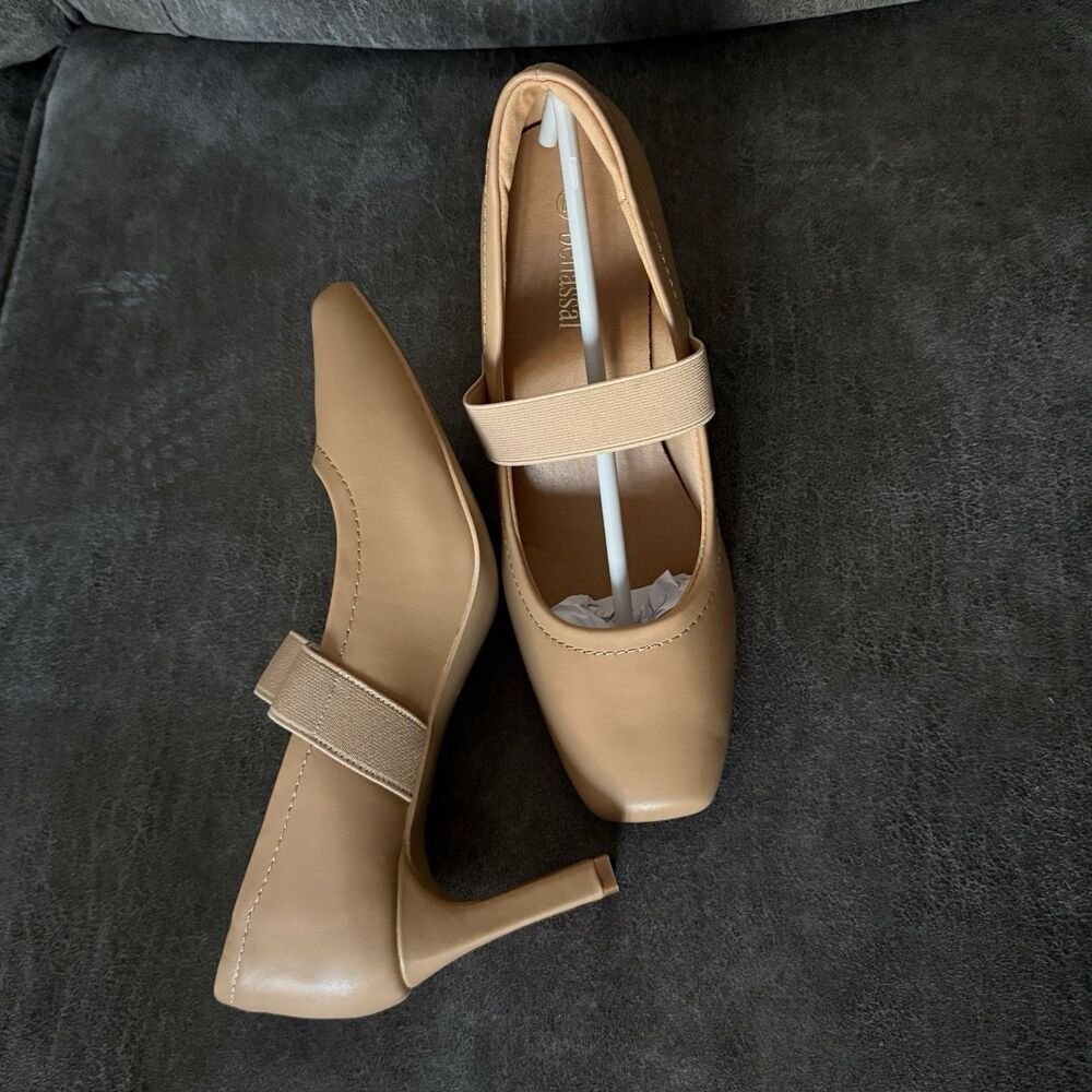 Benassal Womens Square Toe Mary Janes High Heels Dress Shoes - 8.5 Beige Tan New - Picture 15 of 17